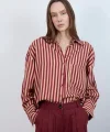 Çizgili Gömlek - Bordo Camel