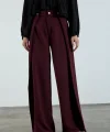 Piliseli Kapak Detay Krep Palazzo Pantolon - Bordo