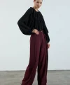 Piliseli Kapak Detay Krep Palazzo Pantolon - Bordo