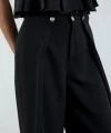 Piliseli Kapak Detay Krep Palazzo Pantolon - Siyah
