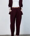 Yüksek Bel Kemerli Havuç Pantolon Mürdüm