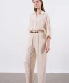 Keten Gömlek Pantolon Takım Krem