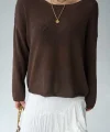 Kayık Yaka Merserize İnce Triko-Kahve