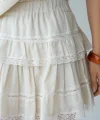 Dantel Detay Pileli Mini Şort Etek-Ekru