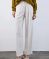 Gold Düğme Pileli Palazzo Pantolon-Beyaz