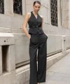 Çizgili Yelek Pantolon Takım-Siyah