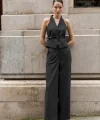 Çizgili Yelek Pantolon Takım-Siyah