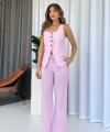 Keten Yelek Pantolon Takım-Pembe