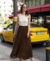 Premium Seri Kırışık Uzun Etek-Kahverengi