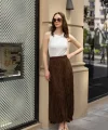 Premium Seri Kırışık Uzun Etek-Kahverengi