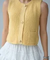 Gold Düğme Triko Yelek-Sarı