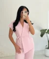 Luna Bağlamalı Yelek Pantolon Takım-Pembe