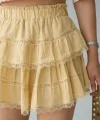 Dantel Detay Pileli Mini Şort Etek-Sarı