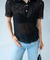 Patlı Dantel Detay Siyah Bluz