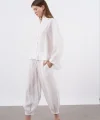 Modal Kumaş Gömlek Pantolon İkili Takım-Beyaz