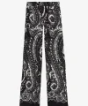 Etnik Desenli Yüksek Bel Bol Paça Pantolon-Siyah