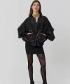 Cep Detaylı Organze Tül Ceket-Siyah
