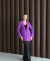 Yün Efekt Tek Düğme Mor Blazer Ceket