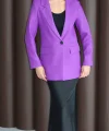 Yün Efekt Tek Düğme Mor Blazer Ceket