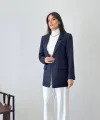 Yün Efekt Tek Düğme Lacivert Blazer Ceket