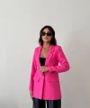 Yün Efekt Tek Düğme Fuşya Blazer Ceket