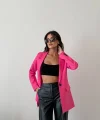 Yün Efekt Tek Düğme Fuşya Blazer Ceket