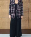 Siyah Kırmızı Kareli Oversize Kruvaze Şanel Ceket