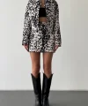 Leopar Desenli Mini Etek Siyah