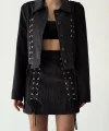 Bağcıklı Kadife Fitilli Siyah Ceket