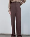 Pilesiz Palazzo Paça Kahverengi Kumaş Pantolon
