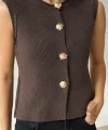 Gold Düğme Kahverengi Yelek