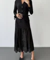 Tül Garnili Kemerli Midi Boy Etek-Siyah