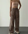 Beli Lastikli Kadife Pantolon-Kahve