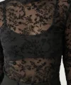 Çiçek Desenli Transparan Siyah Bluz