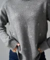 Çiçek Taşlı Triko Gri Kazak