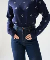 Çiçek Taşlı Triko Lacivert Kazak