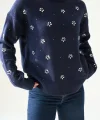 Çiçek Taşlı Triko Lacivert Kazak