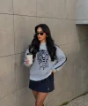 Kabartma Baskı Detaylı Sweatshirt Gri Melanj