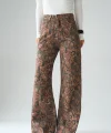 Etnik Desenli Geniş Paça Denim Pantolon