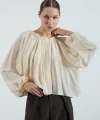Yakası Büzgülü Ekru Bluz