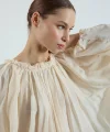 Yakası Büzgülü Ekru Bluz