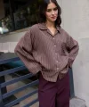 Çizgili Kahverengi Oversize Gömlek