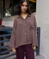 Çizgili Kahverengi Oversize Gömlek