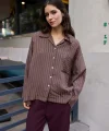 Çizgili Kahverengi Oversize Gömlek