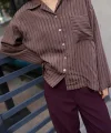 Çizgili Kahverengi Oversize Gömlek