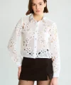 Taş İşlemeli Dantel Detay Beyaz Gömlek