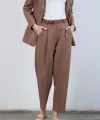 Yüksek Bel Kemerli Havuç Pantolon Açık Kahve