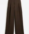 Ön Pileli Şeritli Bol Paça Pantolon Kahverengi