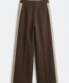 Ön Pileli Şeritli Bol Paça Pantolon Kahverengi