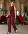 Gold Düğme Yelek Pantolon Takım - Bordo